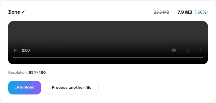 WavyVid compress tool result panel showing a video compressed down to a target size, with a preview and download button