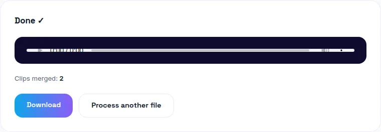 WavyVid merge audio tool result panel showing two audio clips combined into one file, with a download button